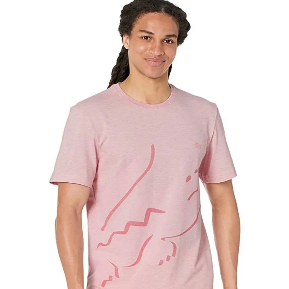 Men's Lacoste Pink Crocodile Print Crew Neck Stretch Organic Cotton T-Shirt